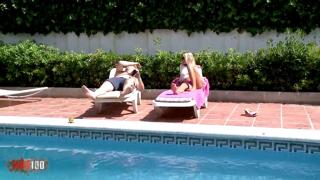 Larry spies on swimsuit girls at the pool