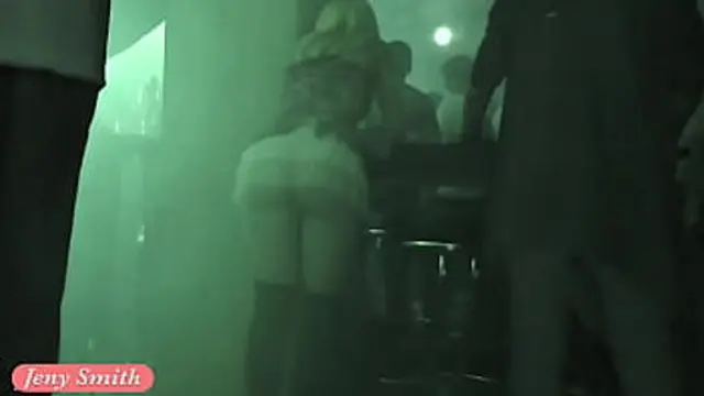 Sexy girl without panties flashing pussy in a club