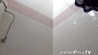 Sweet Japanese teens unaware of a camera as they wet their skirts