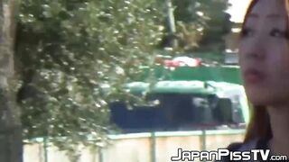 Dirty pervert films sweet Japanese girls peeing outside