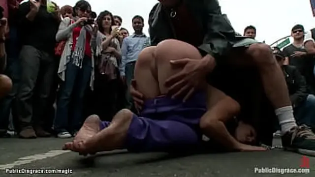 Princess👸 Donna Dolore dominates submissive Audrey Rose at Folsom Street Fair &mdash;  then forces her to gangbang in public gallery