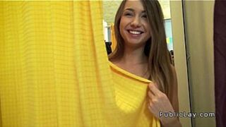 Natural busty ababe banged in public change room