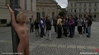 Blonde Euro beauty Paris Pink is tied to pole —  gagged —  and fucked by big cock🌭 master Tommy in front of onlookers