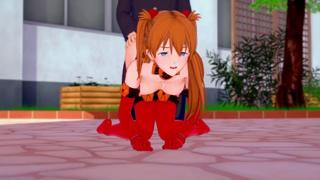 Asuka Dogging: Evangelion Anime Fun