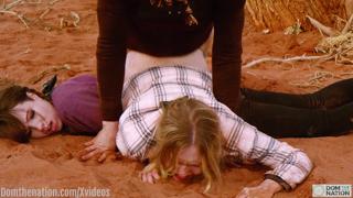 Blonde girls get harsh anal👌 in the woods with one pressed below