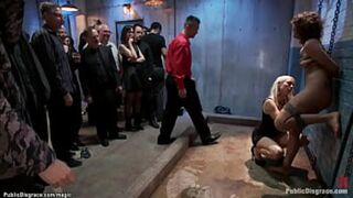 Mistress Lorelei Lee binds curly brunette Bianca and forces public urination and fucking